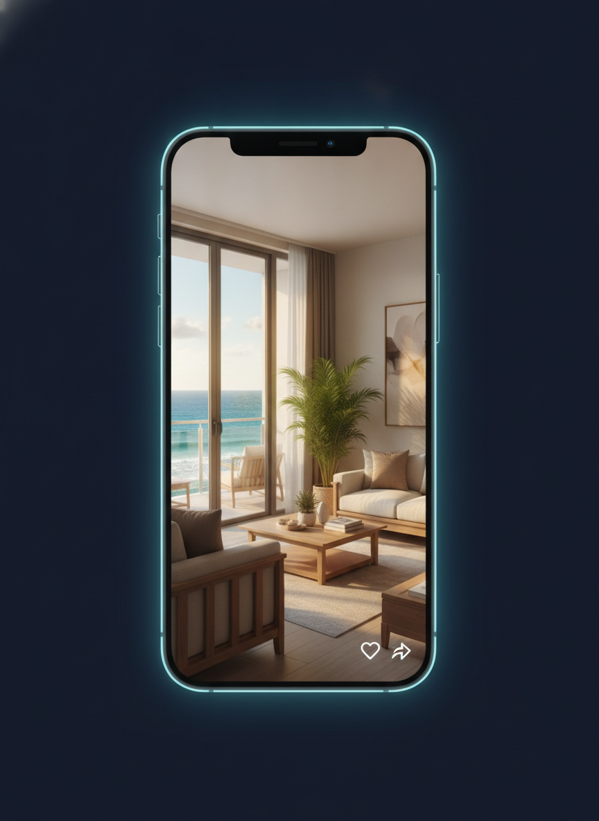 Reels vertical com o tour do apartamento